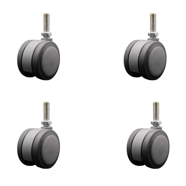 3'' Gray Heavy Duty Floor Safe Twin Wheel Caster 1/2'' Threaded Stem , 4PK